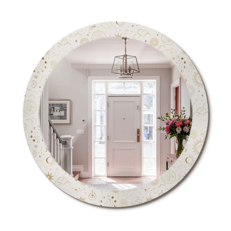 Lustro z Nadrukiem Okrągłe ArtPrintCave 80 cm Mistyczny Wzór Ozdobna Rama Szklana z Printem do Łazienki 1 szt.