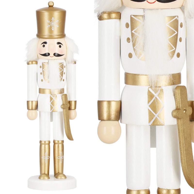 Dziadek do orzechów Springos 30 cm drewniany żołnierzyk z mieczem złoty, figurka świąteczna 1 szt.