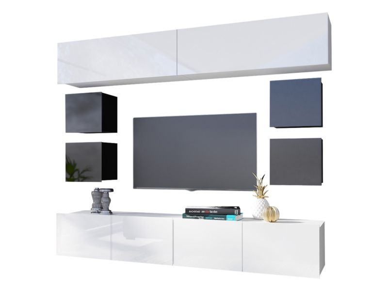 Meblościanka MIRJAN 24 Calabrini XVI czarny + czarny połysk / biały + biały połysk 1 kpl.