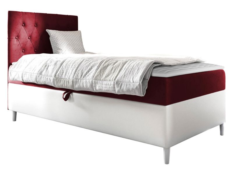 Łóżko kontynentalne MIRJAN 24 Filip Junior 1 80x200, Strona: Lewa biała ekoskóra/karminowa czerwień 1 szt.
