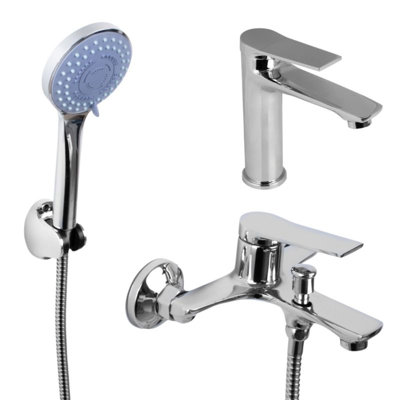 Zestaw chromowany łazienkowy bateria umywalkowa i wannowa ze słuchawką - 1 szt.