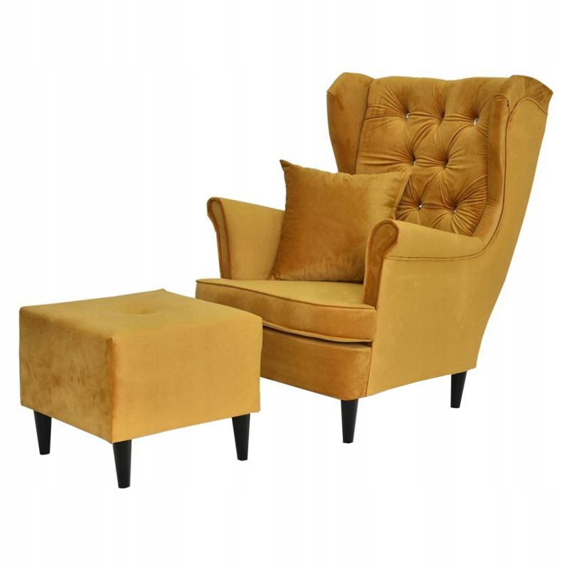 Fotel uszak do salonu z podnóżkiem Family Meble Gaja złoty 1szt