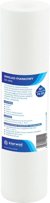 Wkład polipropylenowy Klarwod do filtra 10 PS 50 mikronów