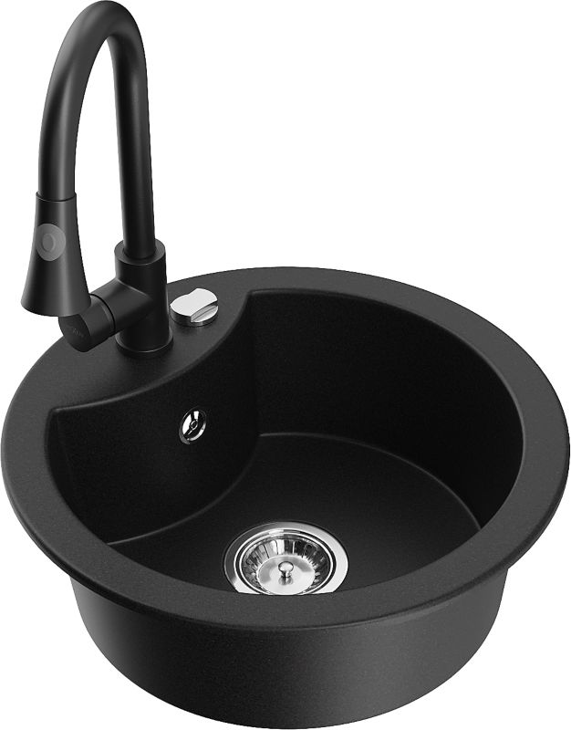 Zlewozmywak granitowy Mexen Diego 1-komorowy z baterią kuchenną Elia szary - 6512-71-670101-71 1 szt.