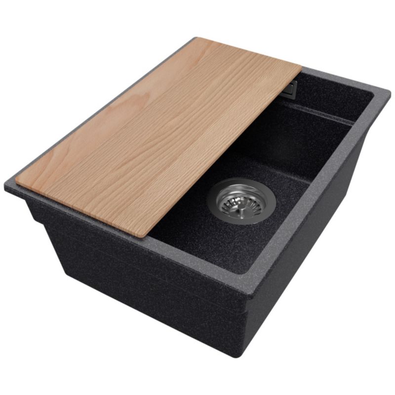 Zlewozmywak Praga Slim PRIMAGRAN Nablatowy 36x47cm do szafki od 40cm z Syfonem i Dodatkiem Grafitowy 1 szt.