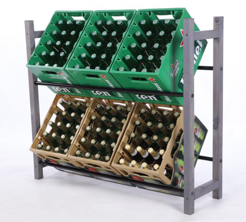 Regał na skrzynki na napoje MODO24 z metalowymi drążkami 103 cm szary 1 szt.