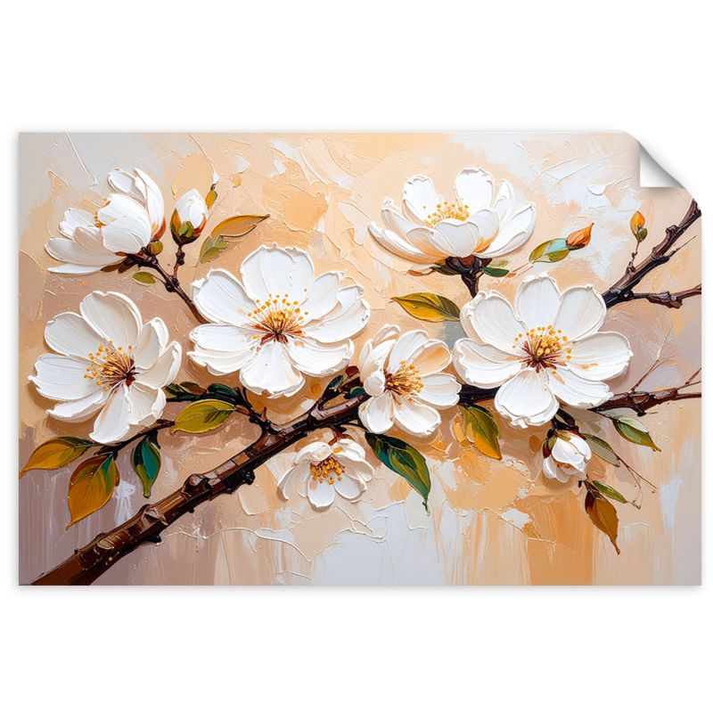 Plakaty samoprzylepne do salonu sypialni Feeby Kremowe Kwiaty imitacja farby olejnej 150x100cm 1szt