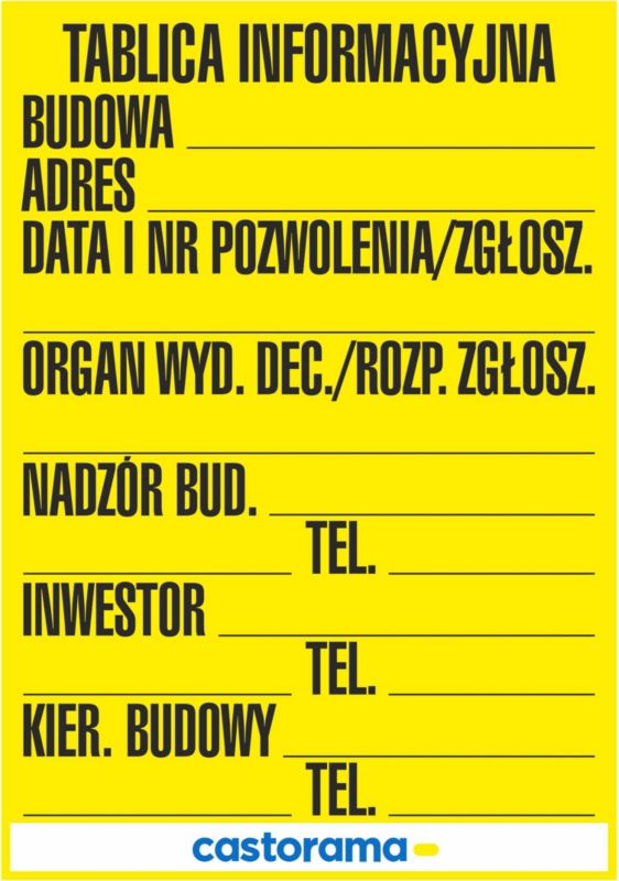 Tablica budowlana informacyjna 70 x 90 cm