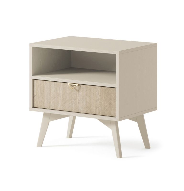 Szafka nocna Bettso Firr z szufladą do sypialni beż piaskowy jodełka skandi 1szt.