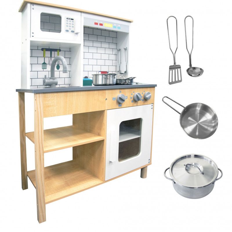 Drewniana kuchnia dla dzieci 4iQ Group Retro z akcesoriami 1szt.