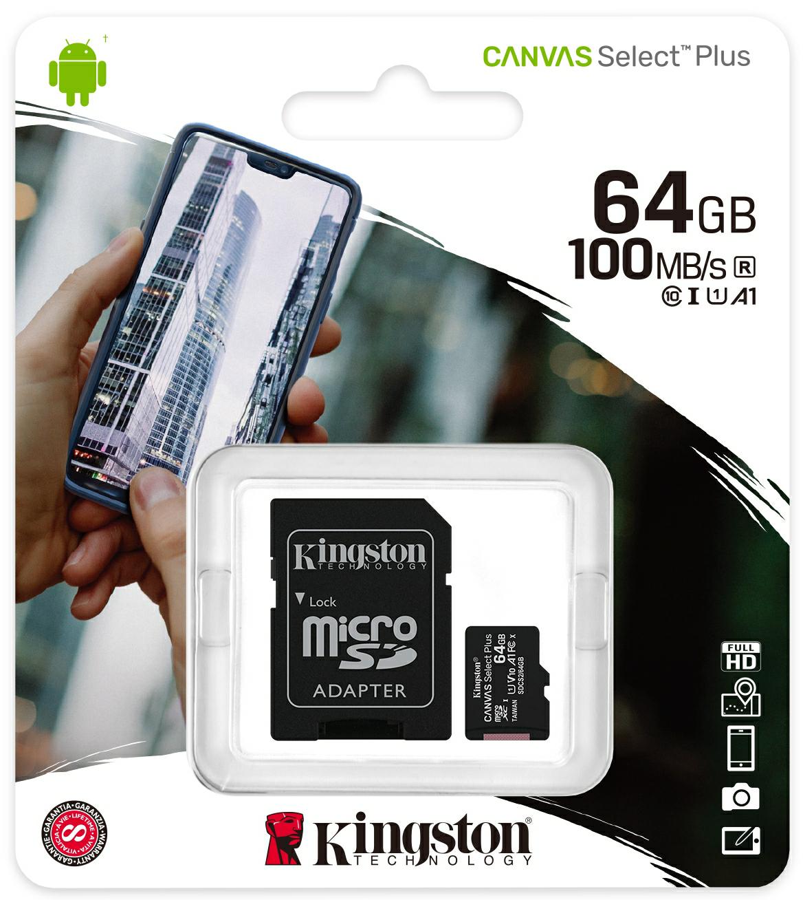 KINGSTON Micro SDXC 64GB SDCS2/64GB U1A1 Canvas Select Plus 100Mb/s class 10 - Henryx24