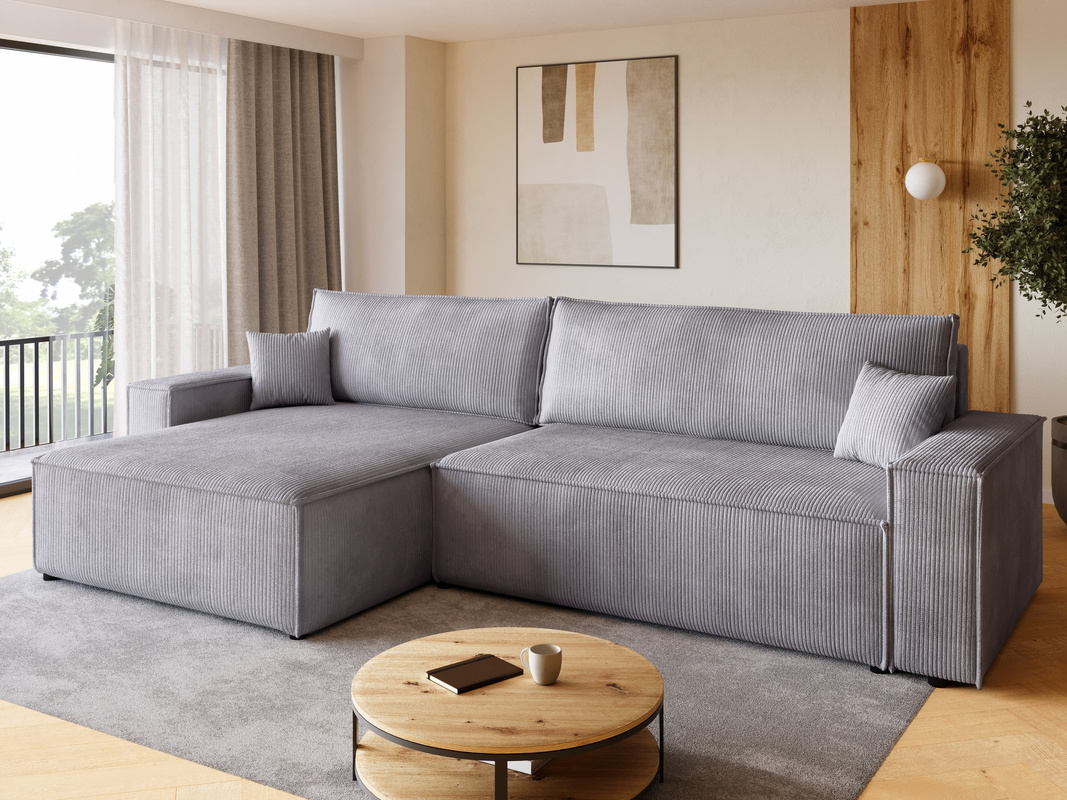 Szary narożnik rozkładany z funkcja spania ADI XL sztruks