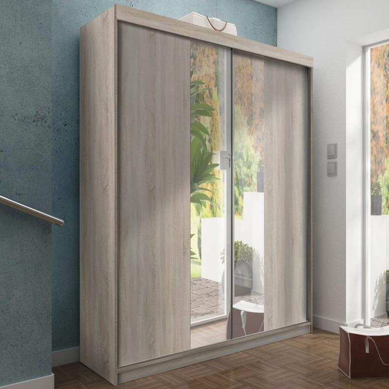 Szafa przesuwna z lustrem 150 cm dwudrzwiowa TARO dąb sonoma