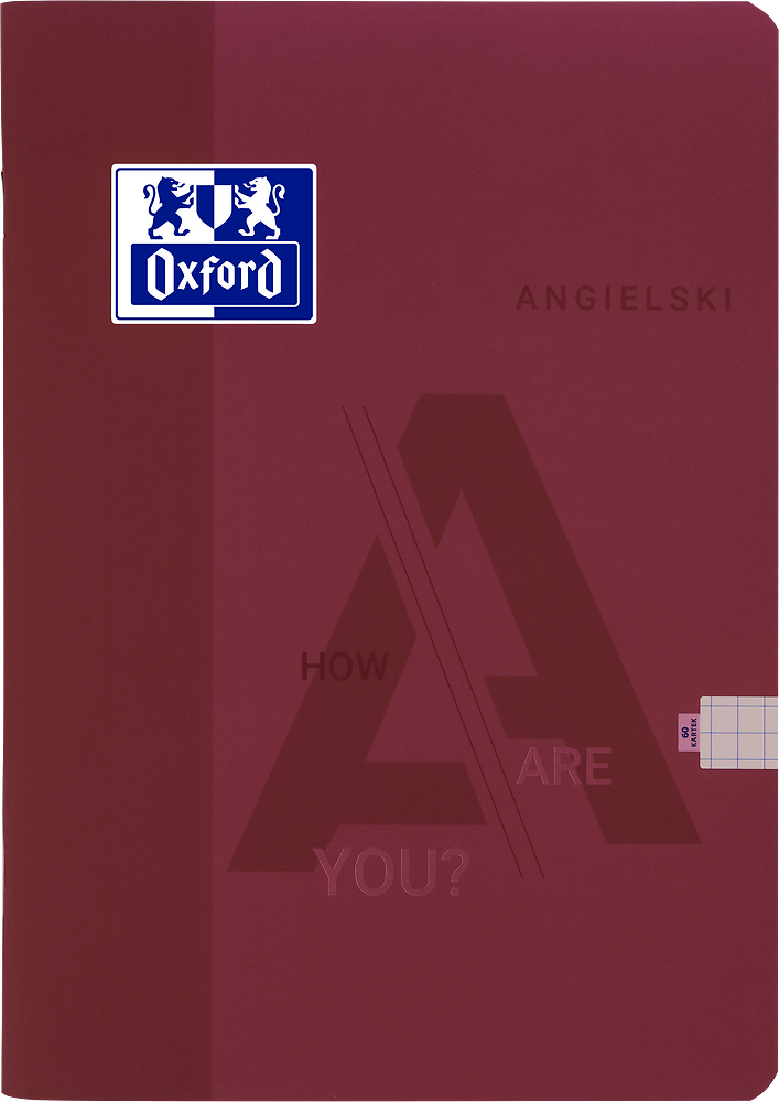 Zeszyt przedmiotowy w kratkę Oxford J. Angielski, A5, miękka oprawa, 60 kartek, bordowy