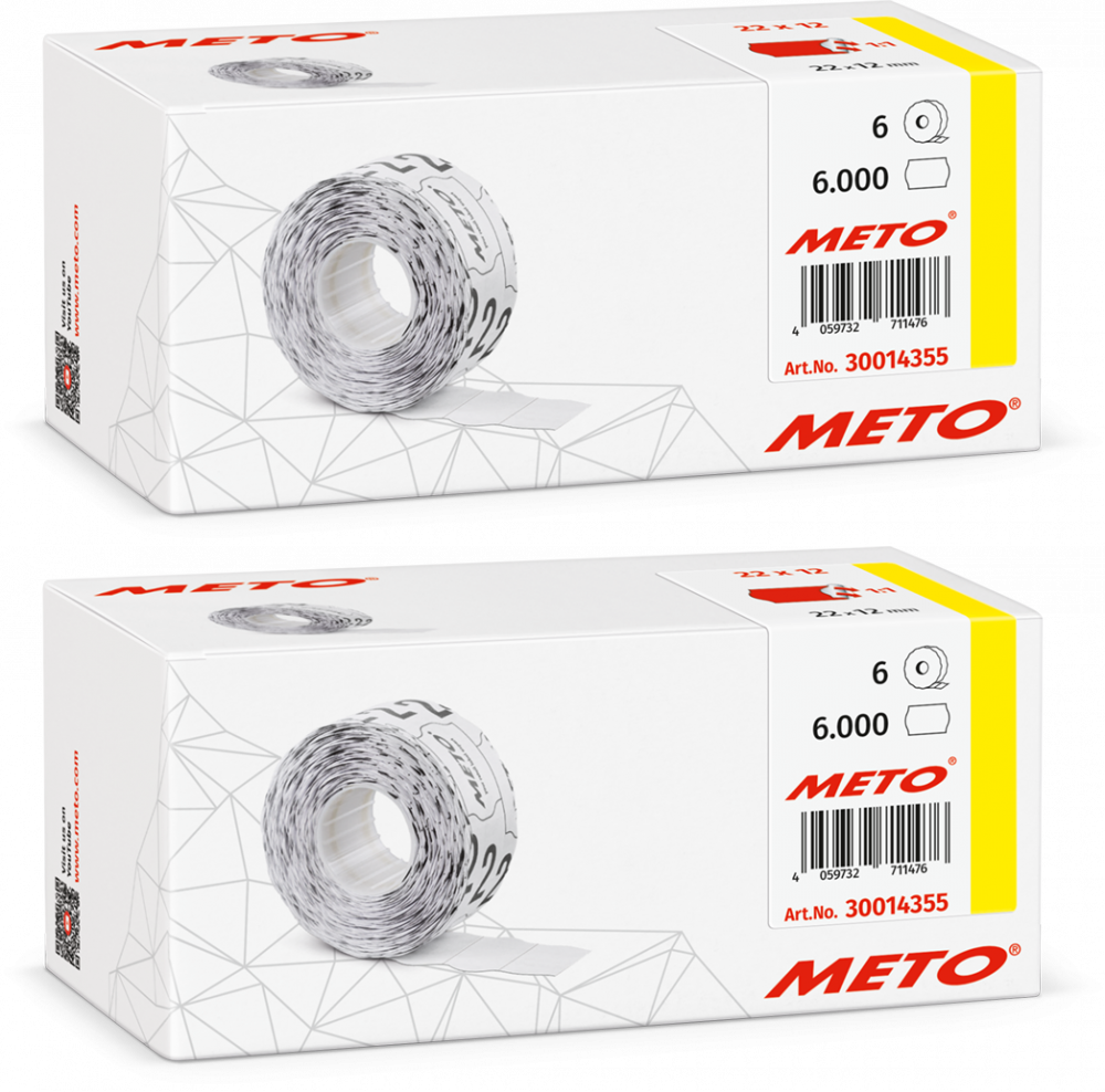 2x Etykiety cenowe w rolce Meto, do metkownicy jednorzędowej, 22x12 mm, 1000 sztuk, 6 rolek, czerwony