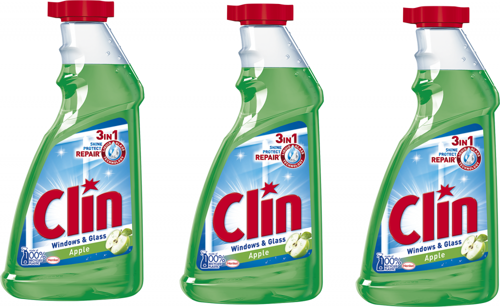 3x płyn do mycia szyb Clin, zapas, jabłkowy, 500ml