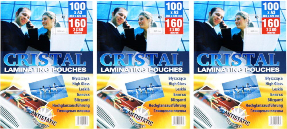 3x Folia do laminowania Argo, 303x426mm, A3, 2x80 μm, antystatyczna, 100 sztuk