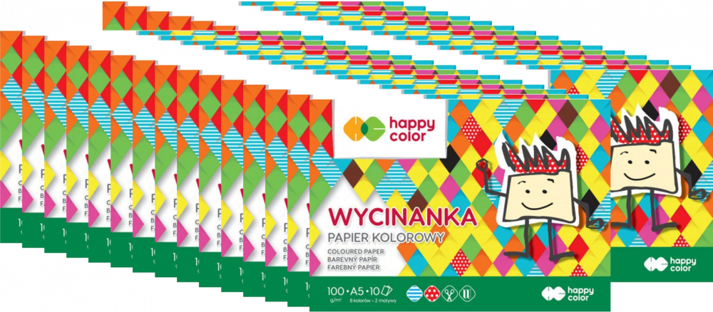 30x Zeszyt papierów kolorowych Happy Color Wycinanka, A5, 100g/m2, 10 kartek, mix kolorów