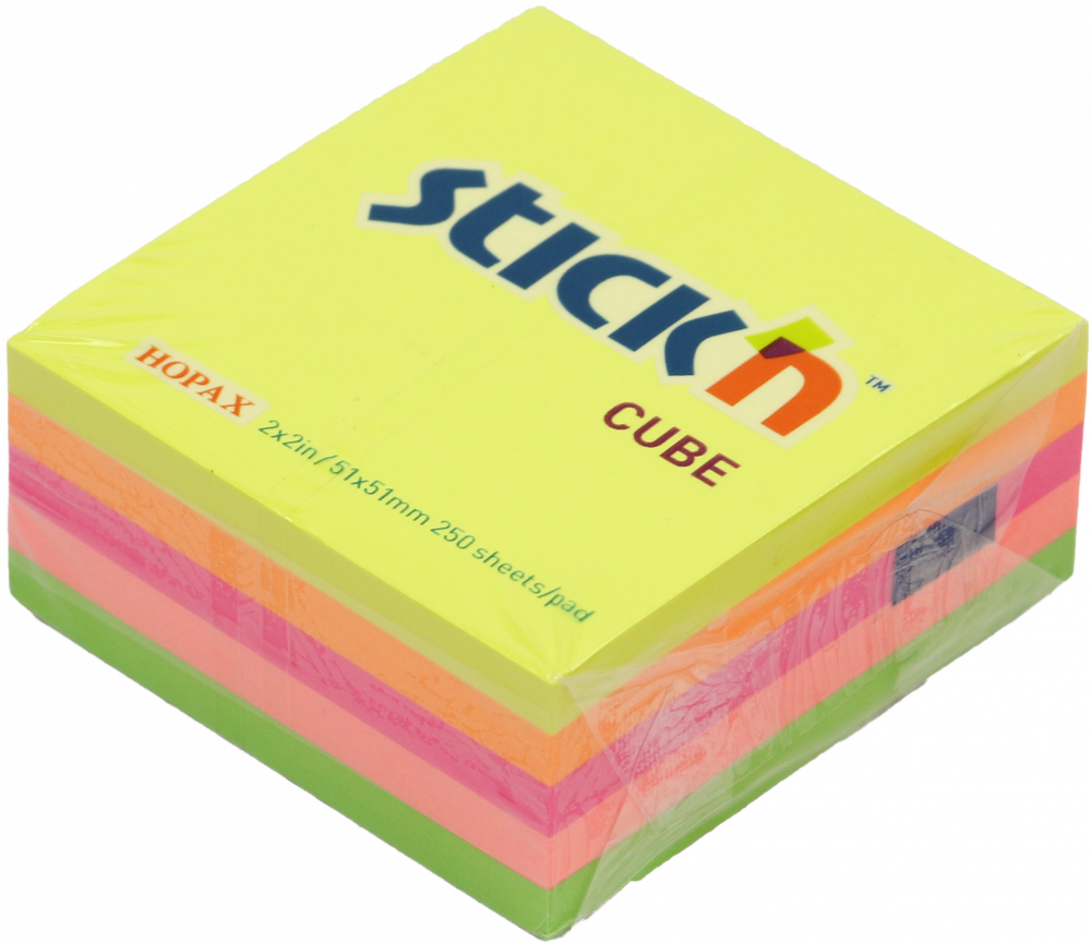 Karteczki samoprzylepne Stick'n, 51x51mm, 250 karteczek, mix kolorów neonowych