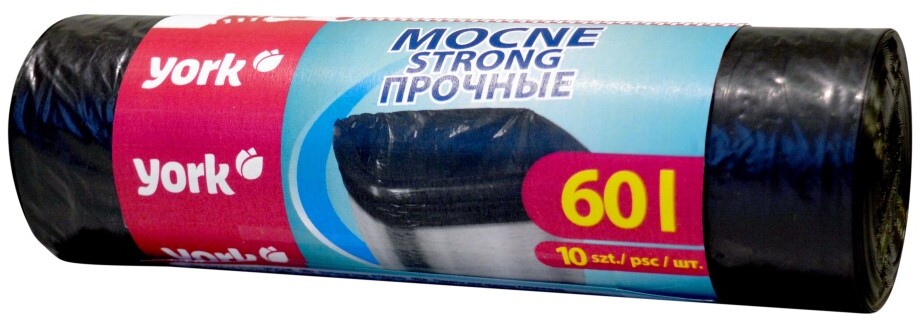 Worki na śmieci York Mocne, na odpady zmieszane, 60l, 10 sztuk, czarny