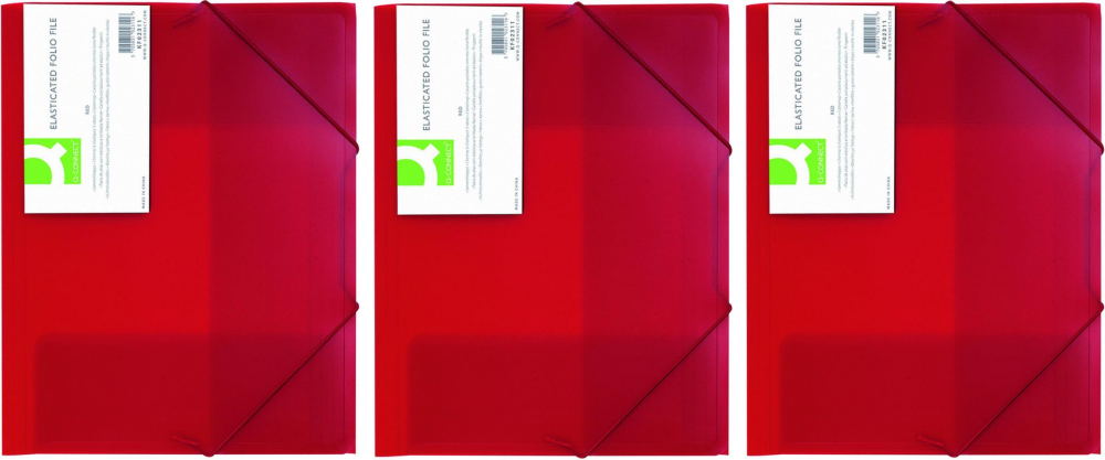 3x teczka z gumką Q-connect, A4, plastikowa, 3-skrzydłowa, czerwony