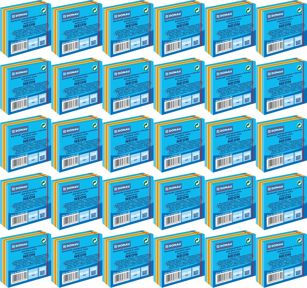 30x Karteczki samoprzylepne Donau, 50x50mm, 250 karteczek, neon-pastel, mix niebieski