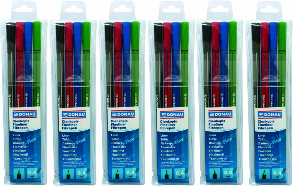 6x Cienkopis Donau D-Fine, 0.4mm, 4 sztuki, mix kolorów