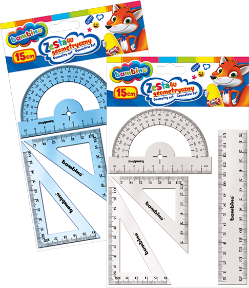 2x Zestaw geometryczny Bambino Zwierzaki Uczniaki, 4 elementy (w tym linijka 15cm), mix kolorów