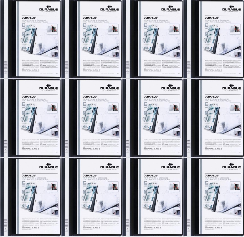 12x Skoroszyt plastikowy Duraplus Durable, A4, prezentacyjny, czarny