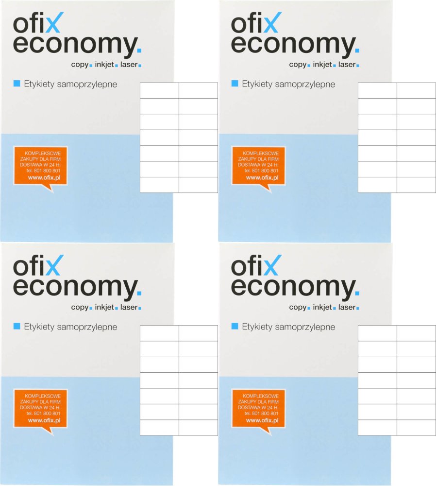 4x Etykiety samoprzylepne Ofix Economy, 105x42.4mm, 100 arkuszy, biały