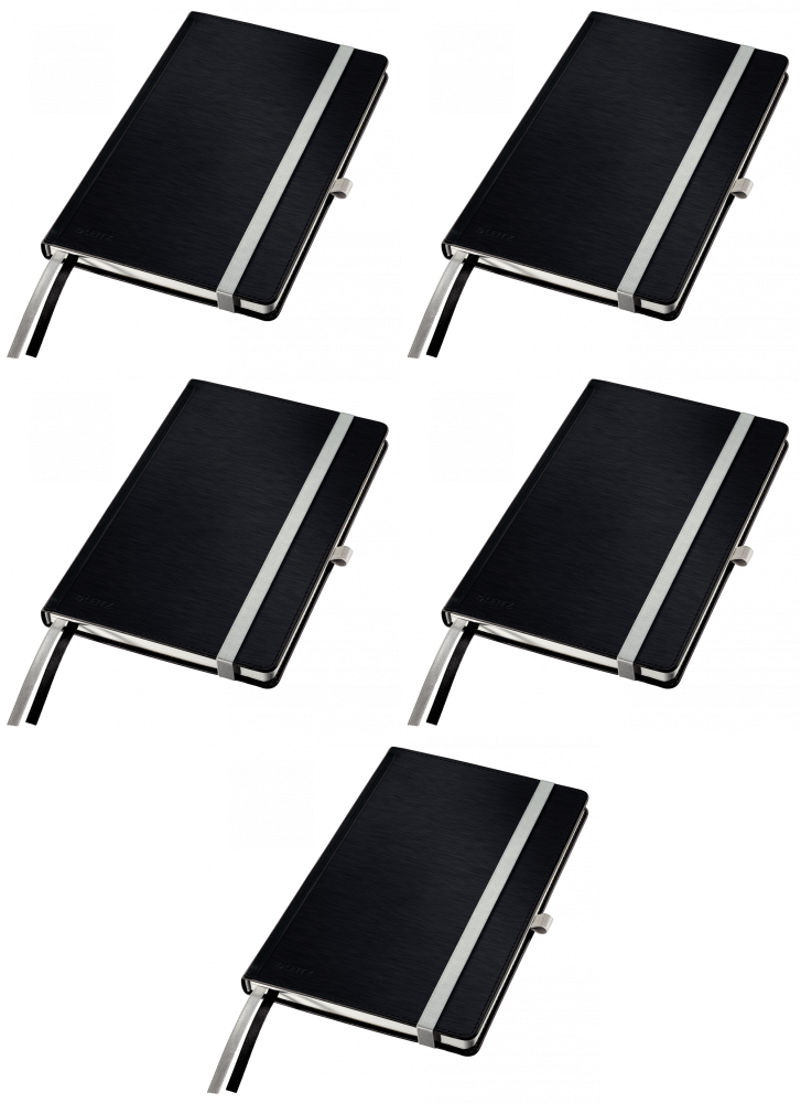 5x Notatnik w kratkę Leitz Style, A5, twarda oprawa, 80 kartek, satynowa czerń