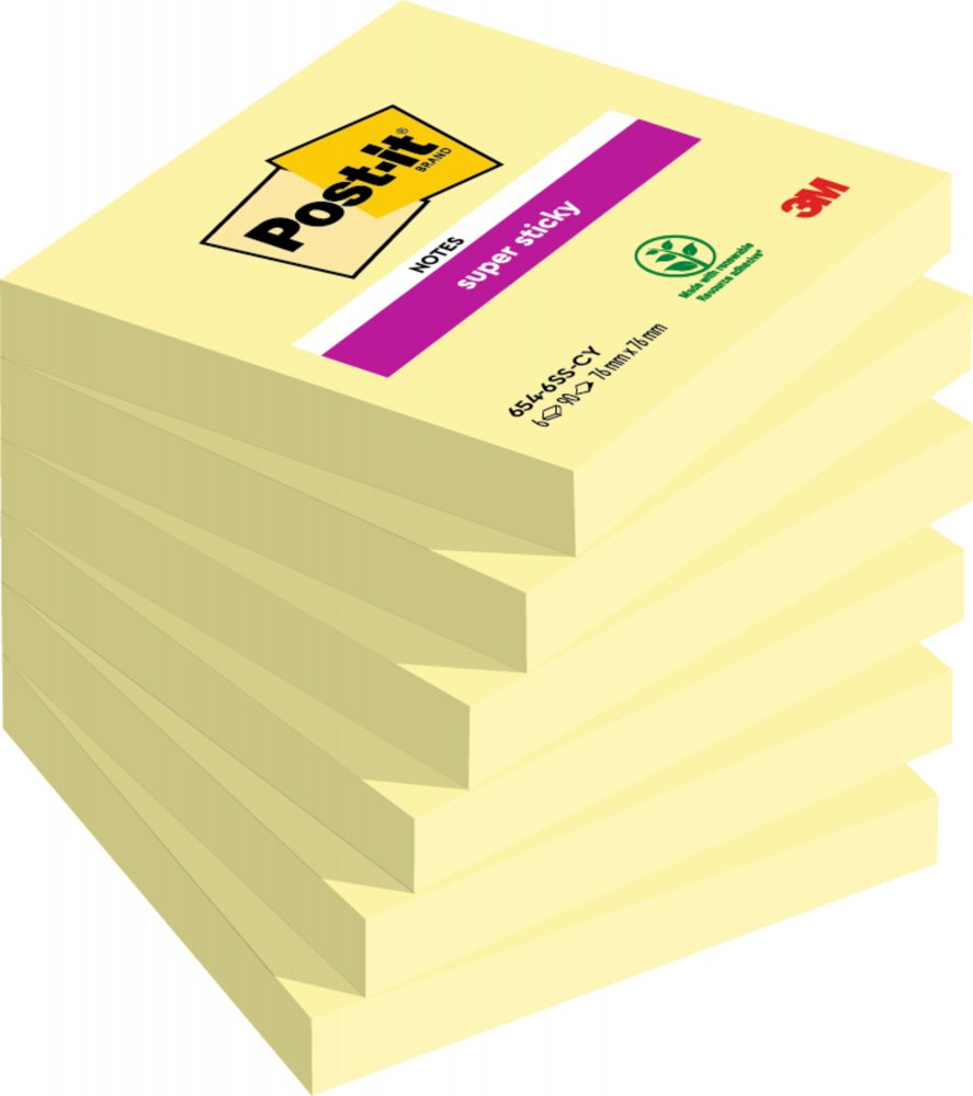 6x karteczki samoprzylepne Post-it Super Sticky, 76x76mm, 90 karteczek, żółty pastelowy