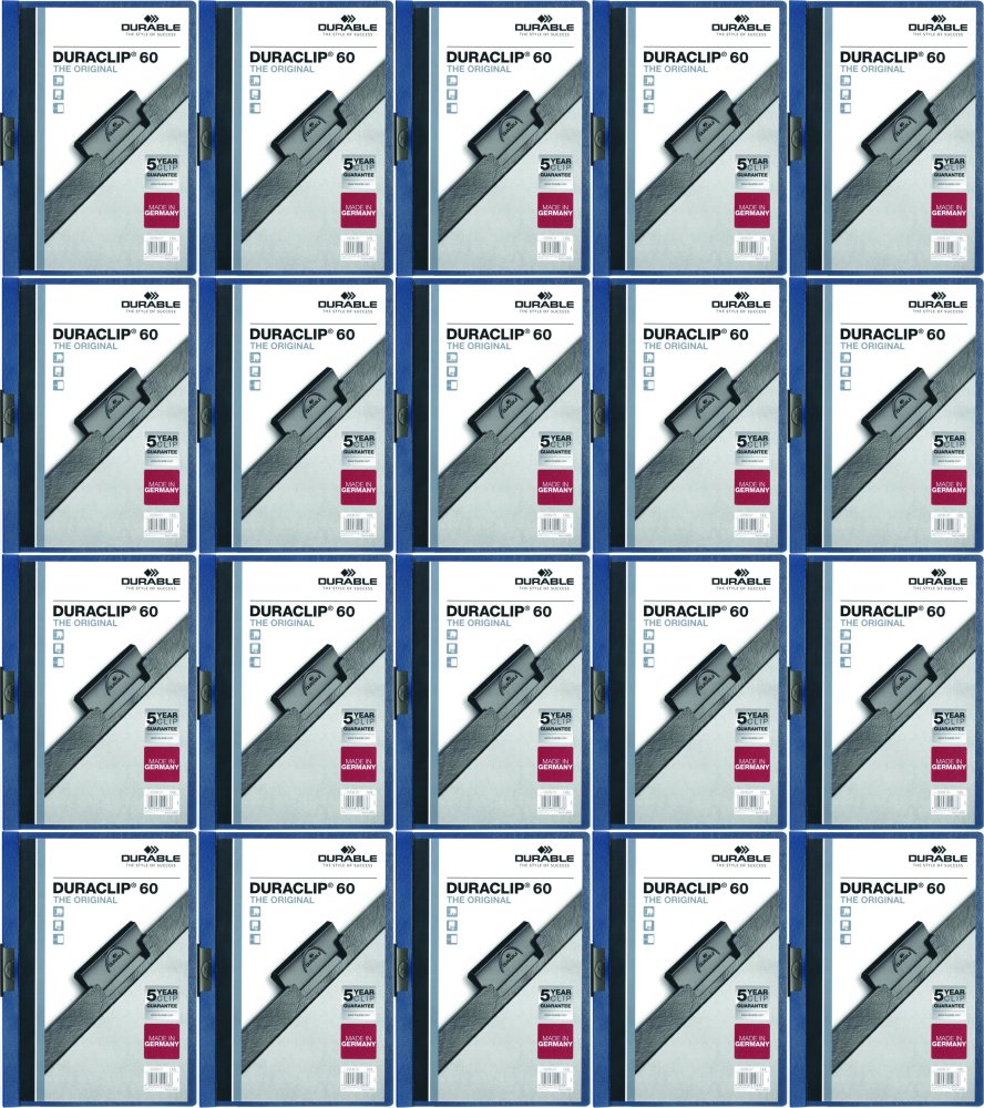 20x Skoroszyt plastikowy z klipsem Durable DuraClip, A4, do 60 kartek granatowy