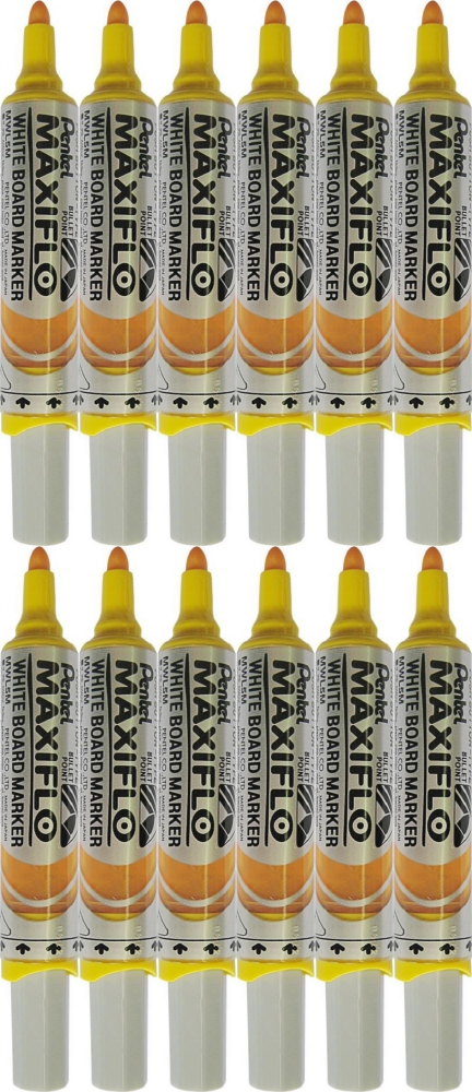 12x Marker suchościeralny Pentel Maxiflo, okrągła, 4mm, żółty
