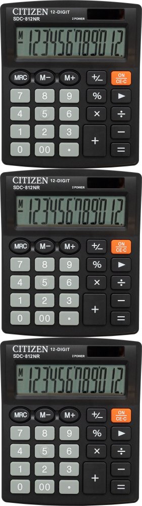 3x Kalkulator biurowy Citizen SDC-812, 12 cyfr, czarny