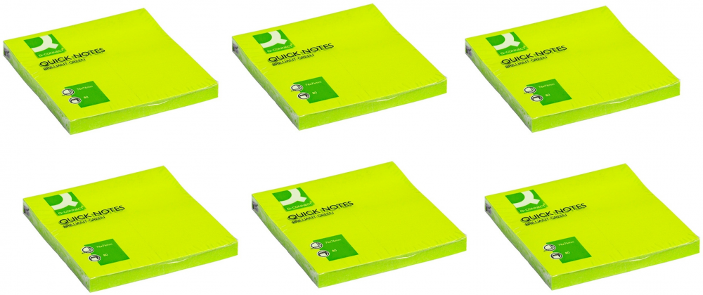 6x karteczki samoprzylepne Q-connect Brilliant, 76x76mm, 80 karteczek, zielony neonowy