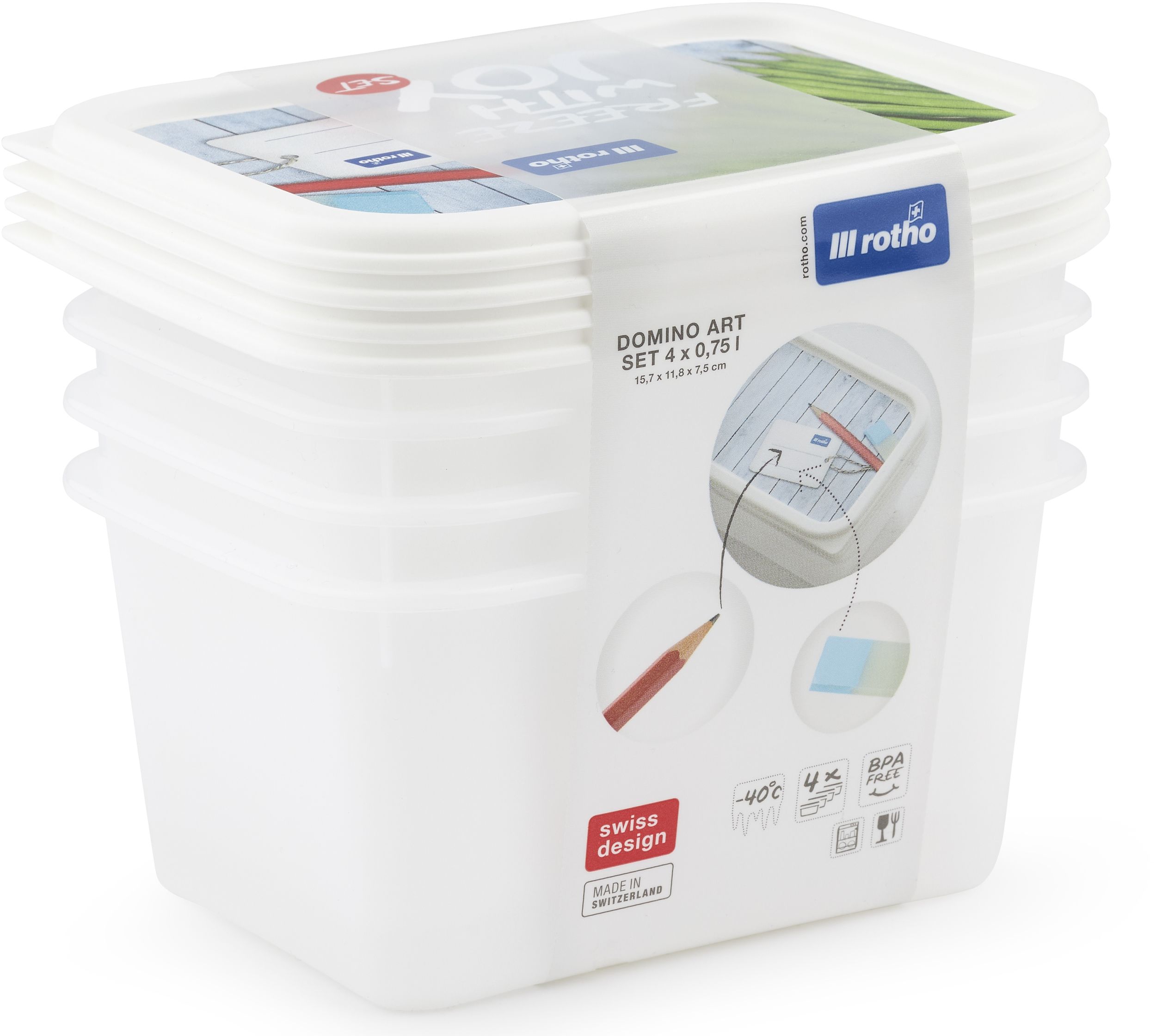 Rotho Domino pojemnik do przechowywania zestaw 4 szt 0,75 l biały 1755210235