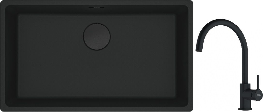 Franke Maris MRG 110-72 zlewozmywak 72x40 cm Fragranite czarny mat z baterią kuchenną Lina czarny mat (1250697757, 1150626019) - Wysyłka w 24h