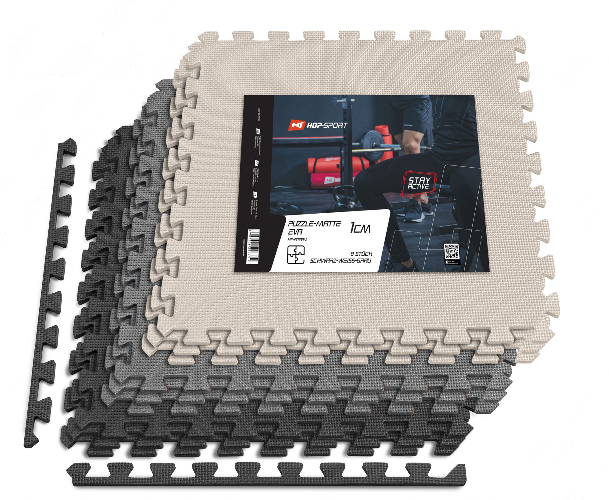 Mata puzzle EVA 1cm czarno/biało/szara - 9 sztuk