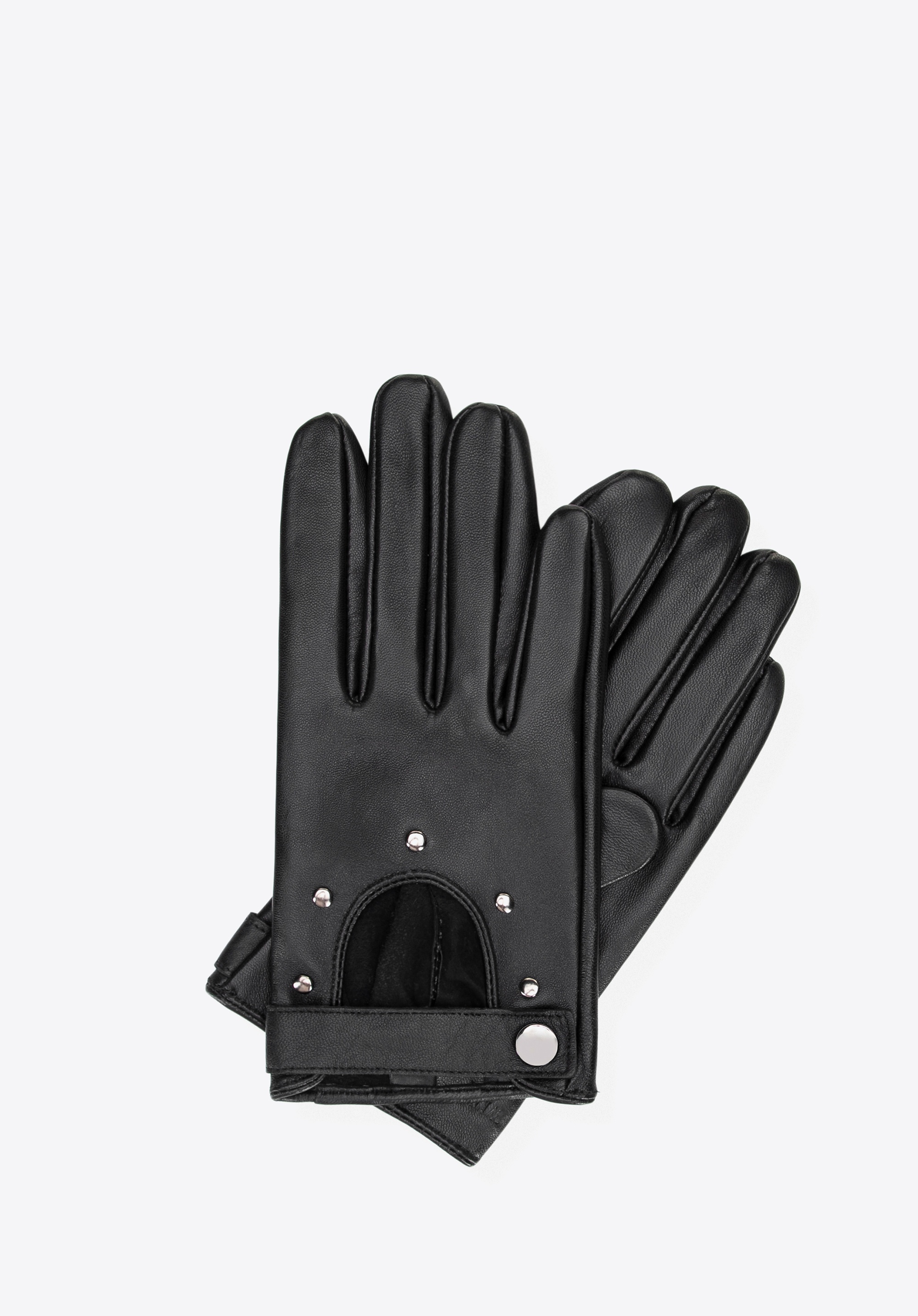 Damskie rękawiczki samochodowe skórzane z nitami czarne