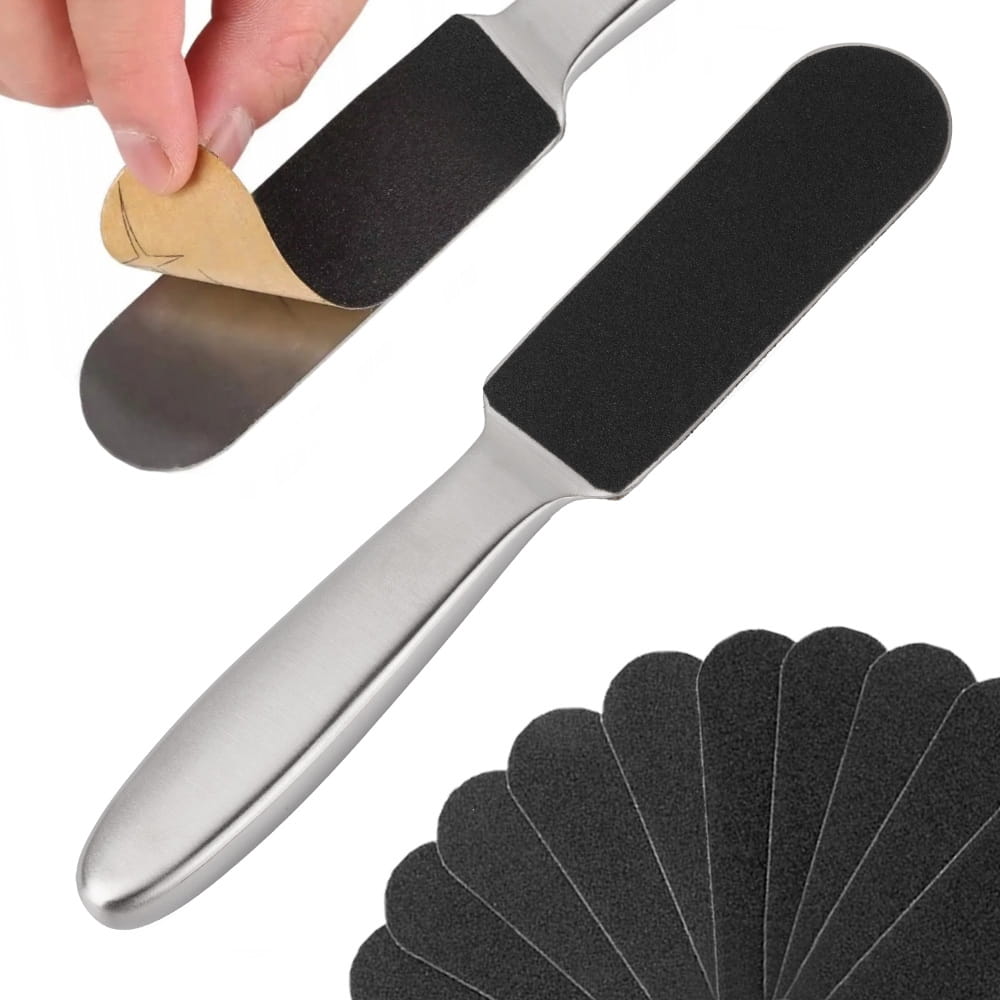 Tarka do pedicure z 10 wymiennymi wkładami 21,5 cm metalowa srebrna