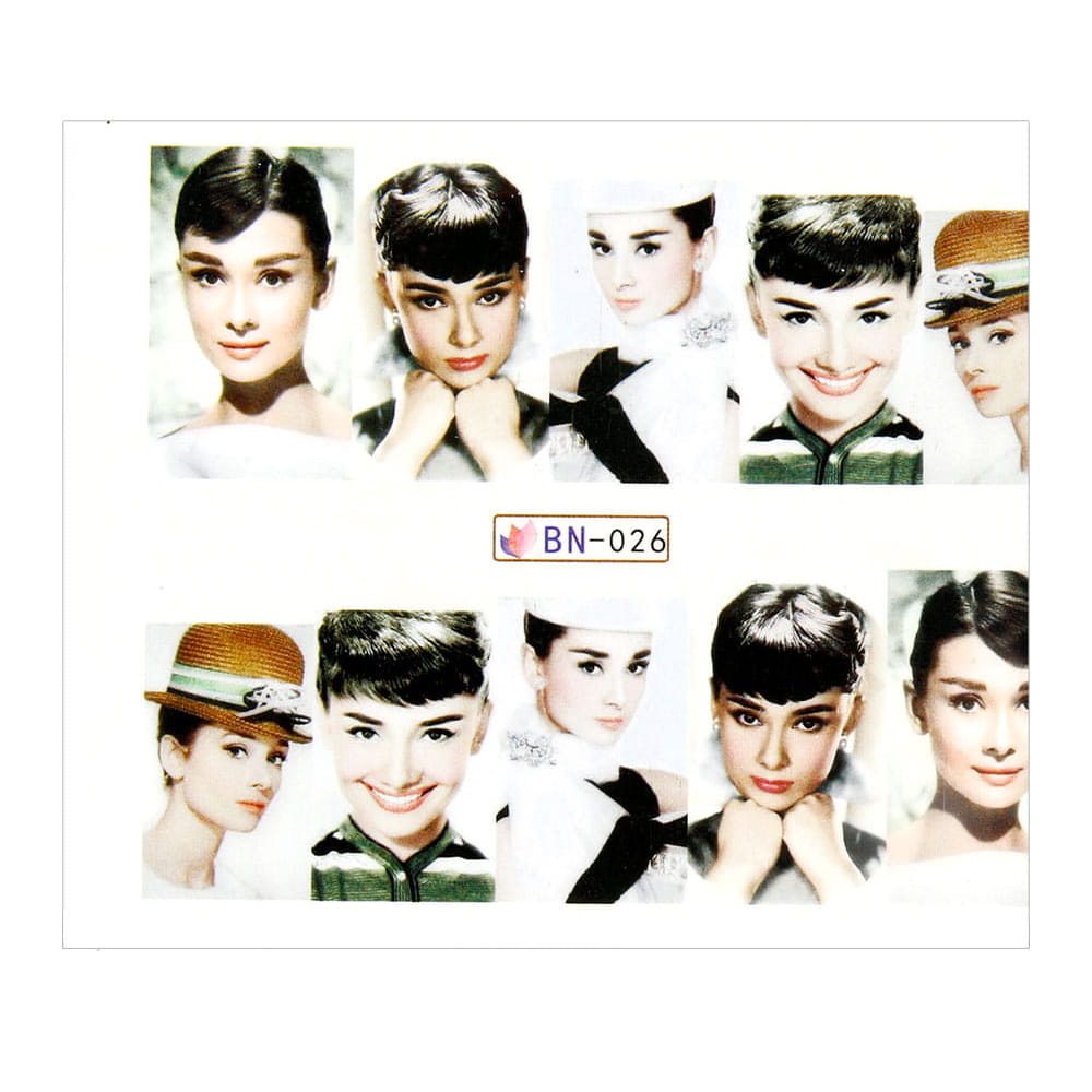 Naklejki wodne do paznokci arkusz 6,5 x 5,5 cm na 10 palców bn Nr 026