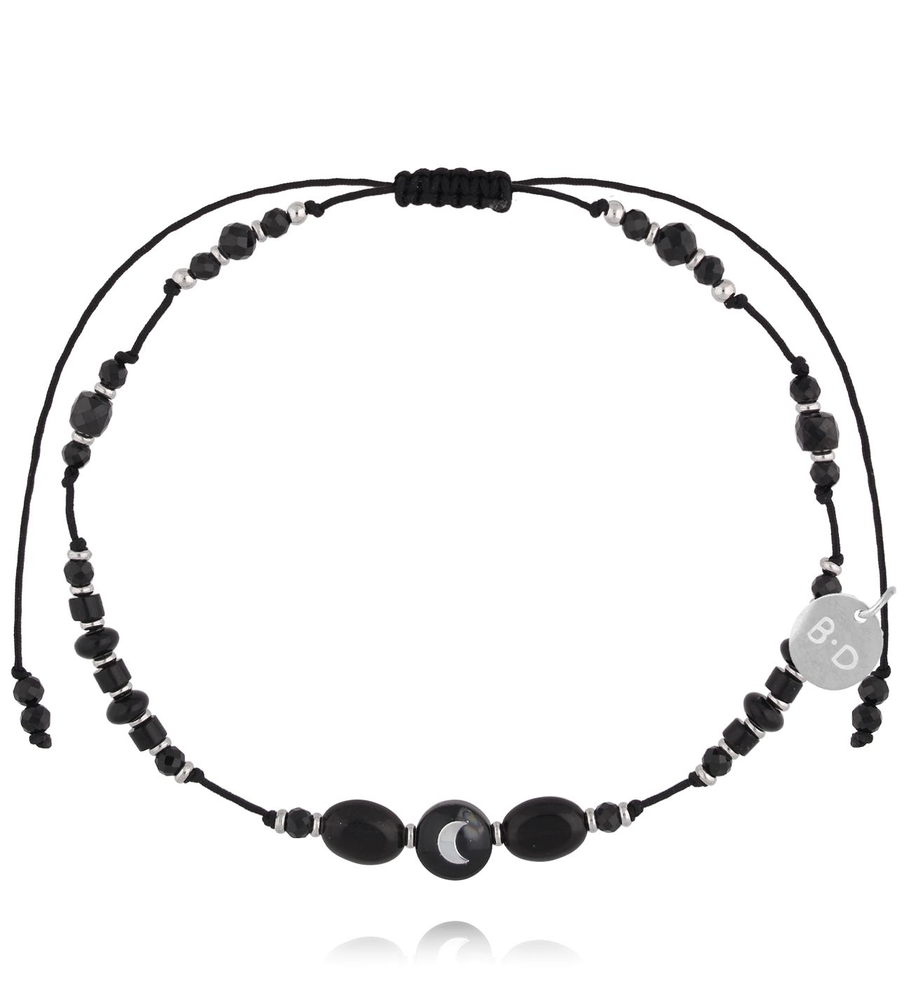Bransoletka z czarnym turmalinem, hematytem i motywem księżyca BNMT0012