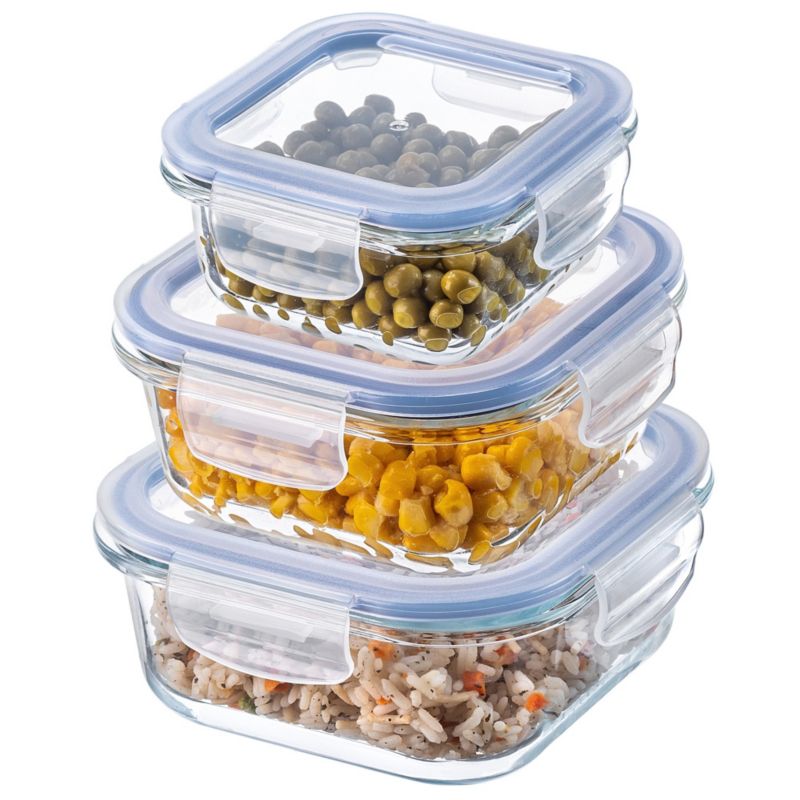 Pojemniki Na Żywność KADAX Zestaw Szklane Pokrywką Pudełko Kwadratowe 3szt