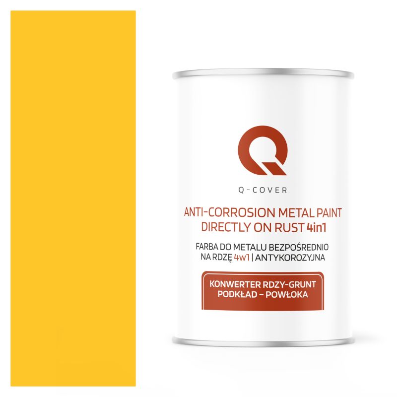 Farba do Metalu Prosto na Rdzę 4w1 Q-Cover Żółty ostrzegawczy RAL1023 Półmat 1L