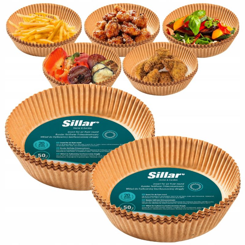 Wkład do frytkownicy beztłuszczowej, Sillar, papierowy, do pieczenia, 20cm, nieprzywierający, 100szt