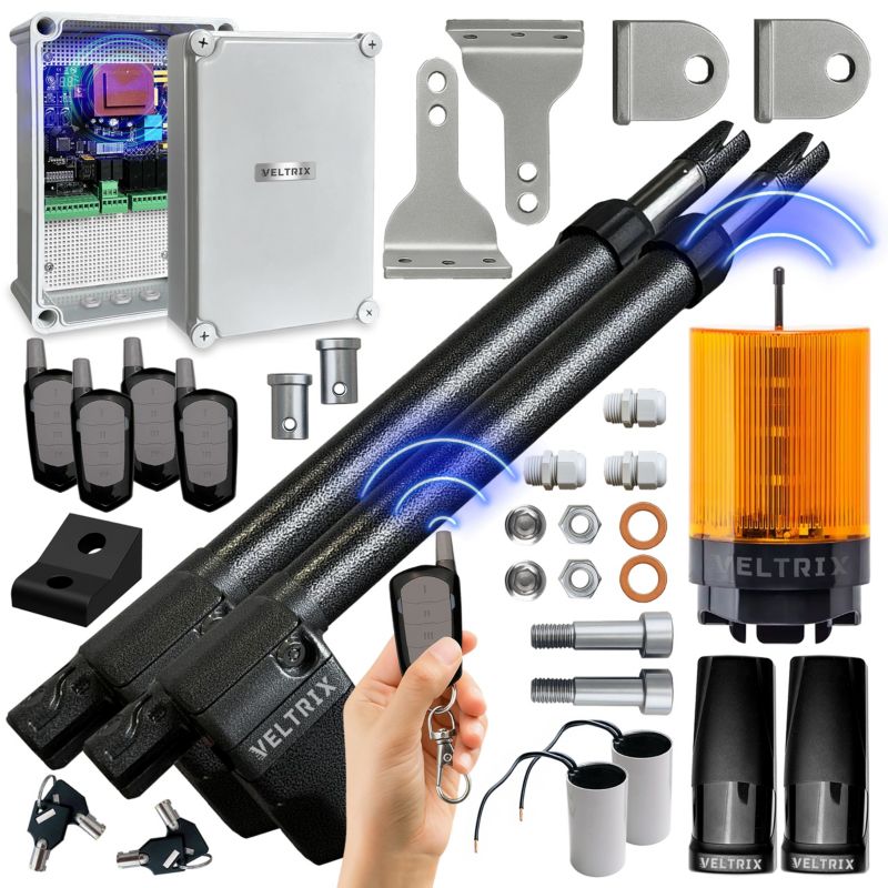 Napęd bramy dwuskrzydłowej TECHGLOBE zestaw 2x4m 1000kg + 4 piloty + lampa LED 1 szt.