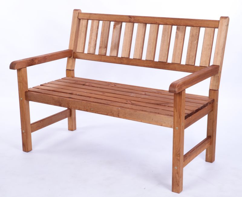 Ławka ogrodowa drewniana MODO24 z oparciem i podłokietnikami dwuosobowa 90 x 117 x 70 cm impregnowana brązowa 1 szt.