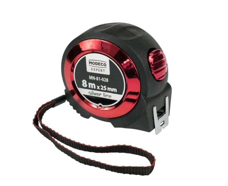 Miara zwijana Modeco Expert 8m x 25 mm silver line - zawieszka plastikowa - 1 szt.
