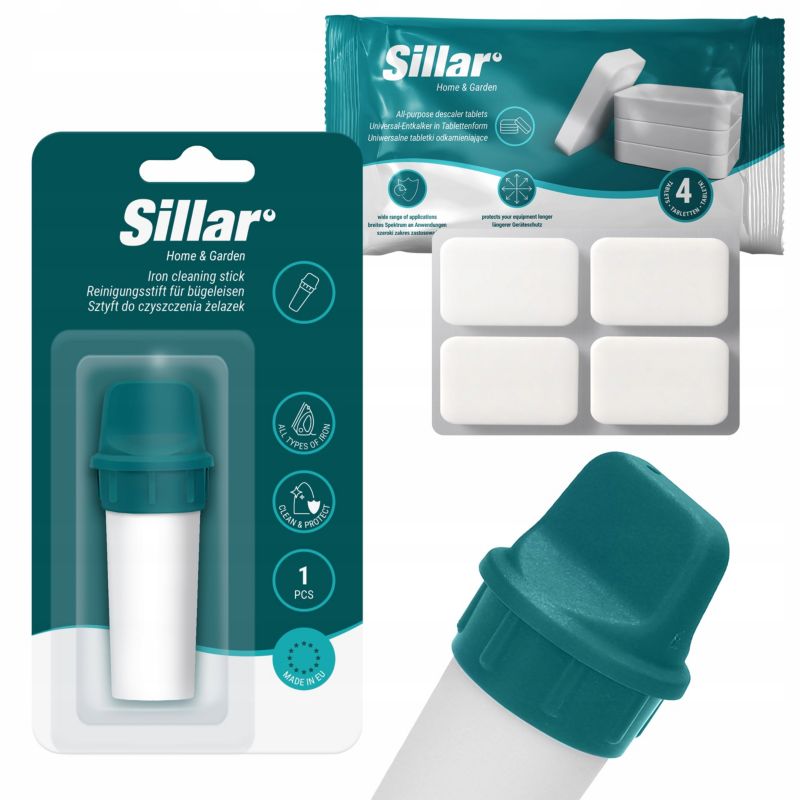 Odkamieniacz, Sillar, w tabletkach, uniwersalny, 4szt + czyścik do stopy żelazka, w sztyfcie, zestaw, 5szt